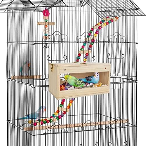 Къщичка за домашни папагали PETNANNY Прозрачен Къщичка за Папагали, Дървена Птица Къща, Комплекти за домашни птици с Бамбуковым