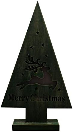 CVHOMEDECO. Дървена коледно Дърво с надпис Елен, Топло светодиодна подсветка и таймер, Весели Коледни Гирлянди за коледна
