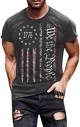 Тениска с дълбоко V Образно деколте за Мъже, Мъжки 1776, Надписи на Знамето на Деня на Независимостта, Пролет-Лято, Спортни