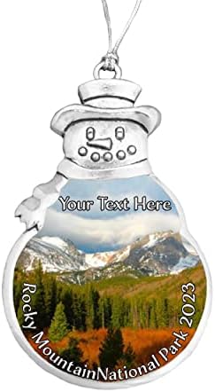 Национален парк Скалисти планини Коледна украса, Снежен човек Снежинка или Крушка Изберете Вашия Текст (Крушка)