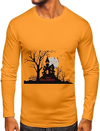 ZDDO Мъжки Блузи На Хелоуин, Мъжки t-shirt Happy Halloween Haunted House с Принтом, Дълъг Ръкав, през Цялата Силует,