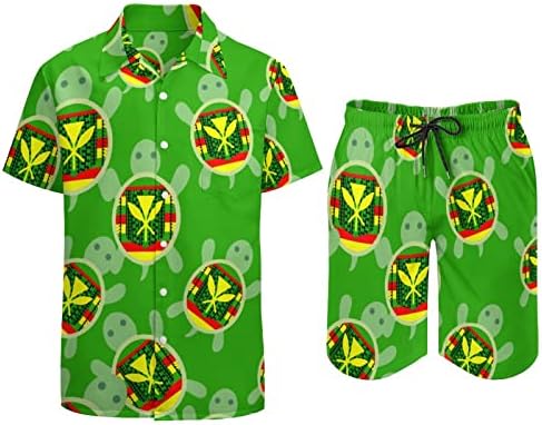 Stud Канака Маоли Флаг Костенурка Мъжки Плажни Дрехи от 2 теми, Хавайска Риза с копчета с Къс ръкав и къси Панталони, Костюми
