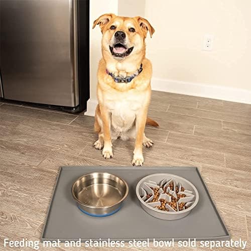 Мат Leashboss XL и 2 Купи за кучета - Силиконов тампон за кучешка храна (черно 25 x 17) и купички за кучета от неръждаема