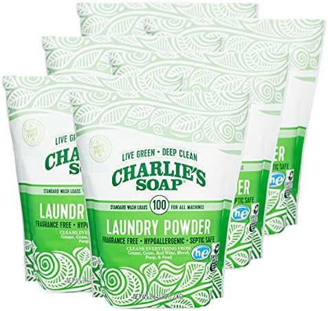 Прах за пране Charlie ' s Soap (100 порции, 6 опаковки) Хипоалергичен прах за пране дълбоко почистване –