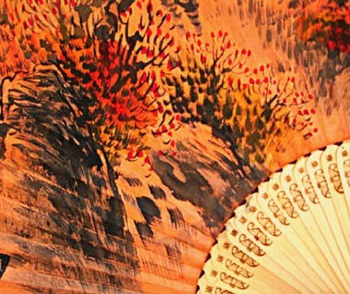 Антични Жива Ръчно Рисувани Сгъваема Картина от Есента на Сцената на Жълта Почва, която е Боядисана в Корея