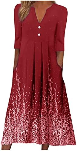 Бутон женски V-образно деколте нагънат люлка рокля ежедневни Половината ръкави Boho цветни печатни празнични