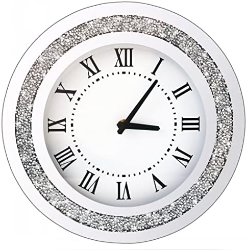 DMDFIRST Сребърни кръгли огледално часовници 12 инча с Кристали, Искрящи Побрякушками, с Диаманти, Огледални