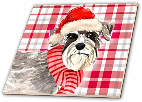 3. Празничен червено-бяло каре с изображение коледно куче от породата шнауцер - Плочки (ct_351789_1)