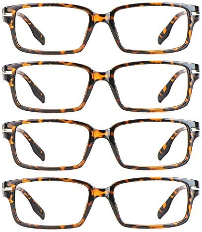 4 Чифта Очила За четене, Блокер Синя светлина Очила, Компютърни Очила За четене За жени и Мъже, Модни Правоъгълни Рамки