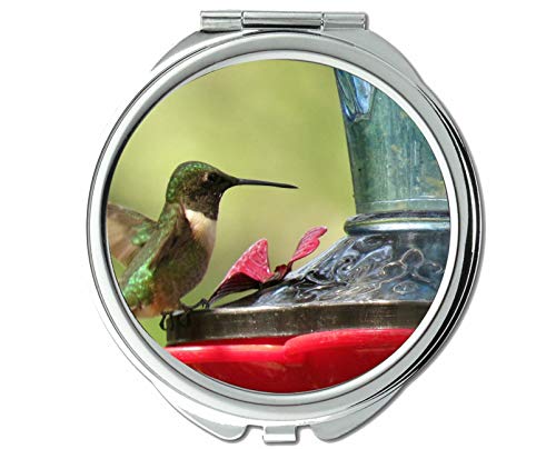Огледало,Компактно Огледало,Птица Колибри Цветна Дивата Природа Кръгло Огледало с Увеличително 1 X 2X