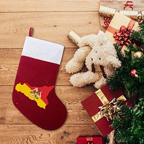 Карта на Сицилия с Флага Коледен Окачен Отглеждане на Сладък Чорап на Дядо Коледа за Коледно Декориране на Подаръци