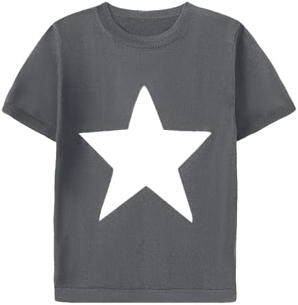 Тениска с къс ръкав за момчета, Принт под формата на Голяма Звезда, Кръг Силует, Мек Вязаный Пуловер за деца и юноши