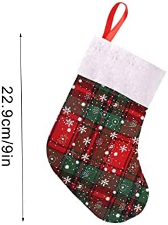 Коледни Чорапи с Орнаменти и Подаръчен Пакет, Чанта за Конфетных чорапи, Чорапи с Снежинками, Карирани Притежателят