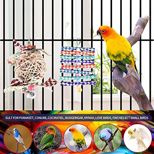 Играчки за птици KIEYYRYT с Клетката, Играчки от Късчета Хартия, Цветни Играчки за Хранене на Папагали с Висящи