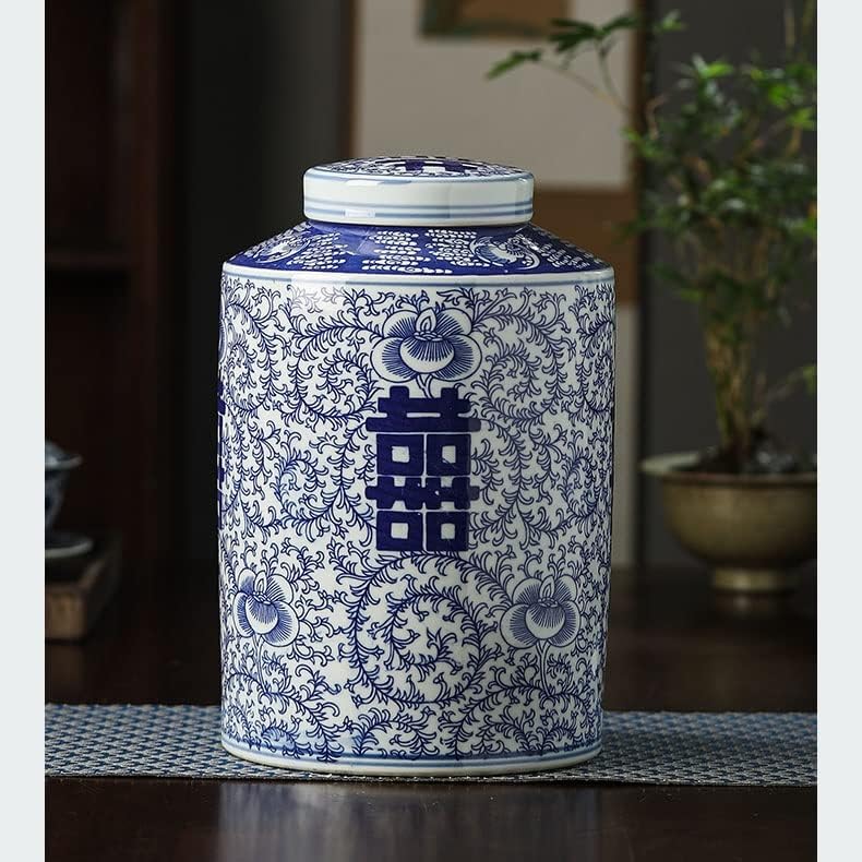 LLLY Цзиндэчжэнь на Синьо-бялата порцеланова Сватба ваза-кана Happy Word Jar Керамична ваза-кана за Сватба ваза Керамична