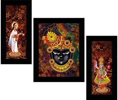 SAF комплект от 3 Shrinath джи художествена стенни картини за декорация на дома 13,5x22,5 инча