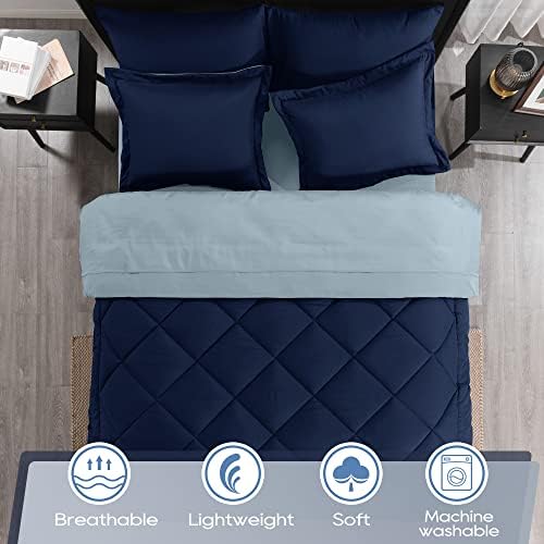 Комплект спално бельо downluxe Bed in a Bag Twin - 5 теми, комплект спално бельо Двоен с тъмно синьо Обратим одеало,