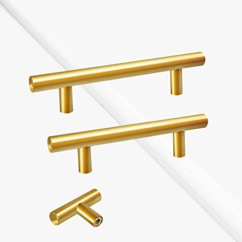 Дръжки за кухненски шкаф Home TZH Gold, 6-инчов Дръжки за шкафа с дупки 3-3/4 инча в центъра, Хардуер в стил златен евробрусок,