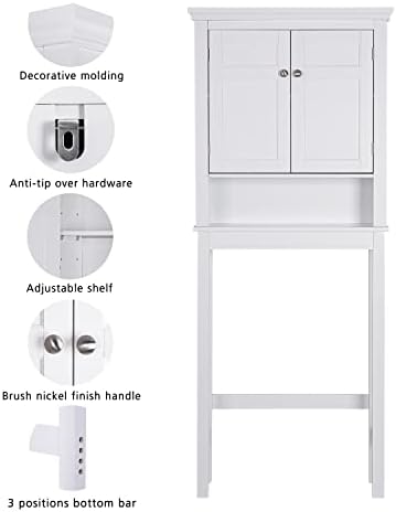 Шкафче за съхранение на Spirich над тоалетна, Рафт за баня над тоалетна, Органайзер за баня върху тоалетна (бял)