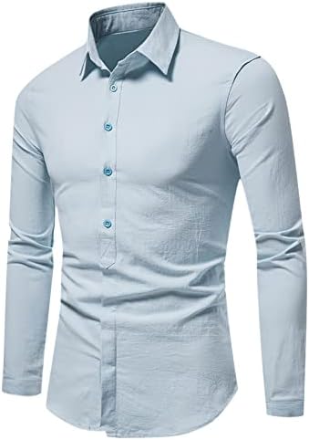 Мъжки Бизнес Дълги Ризи, Однотонная Тениска с каишка Копчета, Ежедневни Приталенная Блуза с Отложным Яка и Дълъг