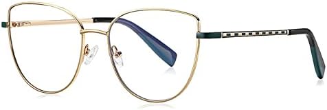 Очила за четене RESVIO Cat Eye за Жени и Мъже, Ръчно изработени, Полнокадровые Метални Извити Пантите на Златисто-Зелен