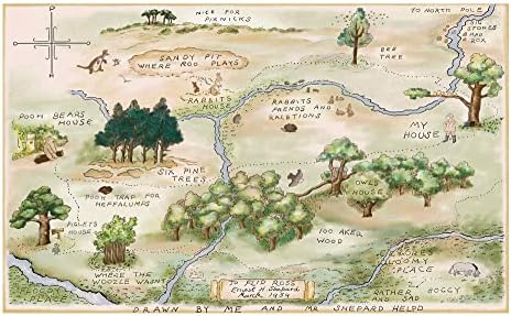 Allenjoy Сто Акра Дърво, Боядисани Ръчно Илюстрация Карта на Фона на Горското Животно Мечка Пух Фон за Деца На Възраст Една