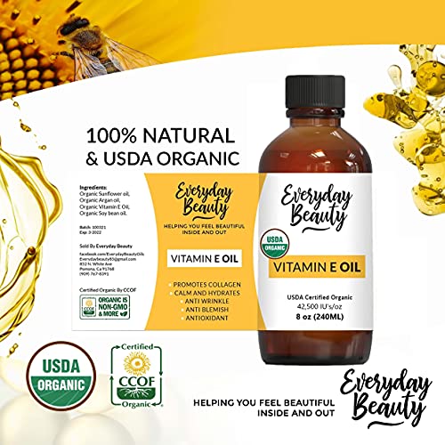 Органично масло с витамин е за белези - Сертифицирана от Министерство на земеделието на САЩ на натурална растителна основа