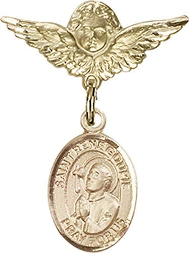 Детски икона Jewels Мания за талисман на Светия Рене Гупиля и пин Ангел с крила | Детски икона от 14-каратово злато