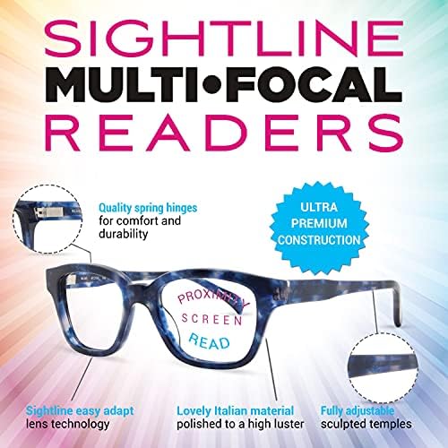 Sightline S518 Средна засаждане Смели Вид Многофокусные Очила за четене с прогресивно капацитет 2.50 Син