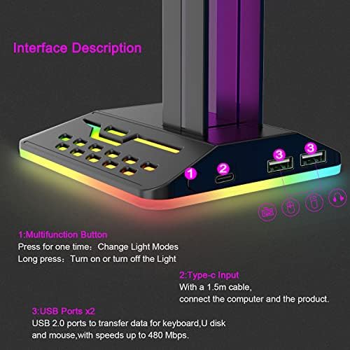 Поставка за слушалки MAJESTECH RGB с 2 порта за зареждане - 7 режима на осветление Аксесоари за игра на масата Поставка