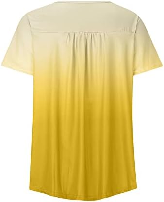 Блуза, тениска за Момичета с Къс Ръкав 2023, Дълбоко V-образно Деколте, Памук Градиентный Топ Копчета и Експозиции