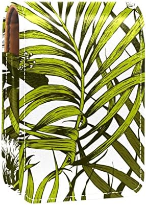 Мини-Калъф за Червило Цвете Лилия Тропически Зелени Листа в Джунглата Органайзер за Червило с Огледално Закопчаване
