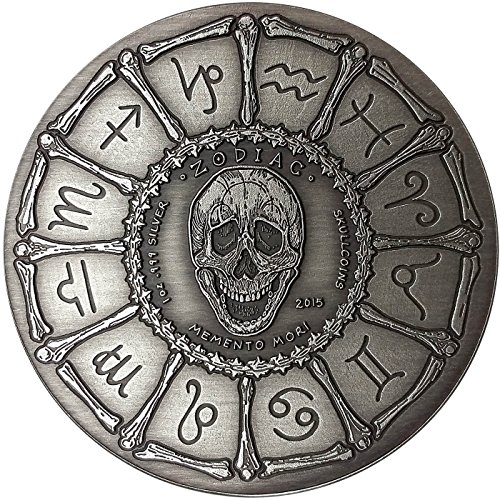Монети на черепа Дева - 2015 Memento Mori Series Zodiac 8 - 1 Унция Кръгла сребърна монета с антични гарнитури -