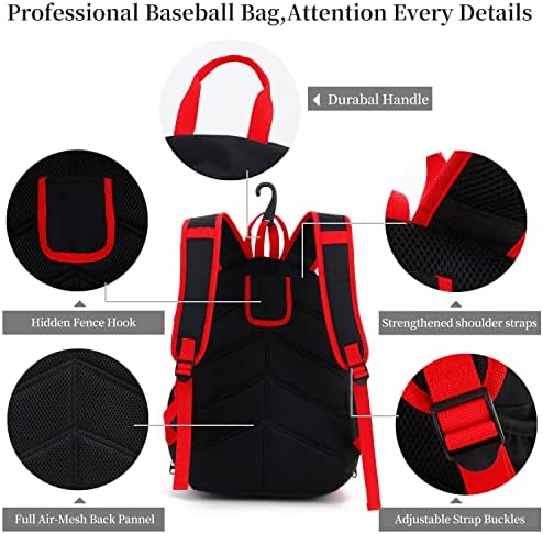 Бейзболна чанта за софтбол, Бейзболен раница за младежи, момчета и възрастни, Чанта за прилеп с отделение за обувки и плетене