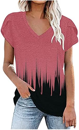 Дамски Памучен Тениска Свободно Намаляване с V Образно деколте и Графичен Дизайн за Момичета Лято Есен 5X5X