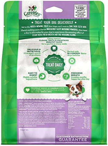 Деликатес за зъби Greenies Bursting Blueberry за кучета на нормалния размер на 12 парчета - Опаковка от 3 броя