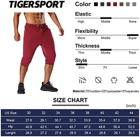 Tigerspot Мъжки къси Панталони Капри 3/4 за спорт във Фитнес Залата, Дълги Шорти за Тренировки, Мъжки Панталони Под