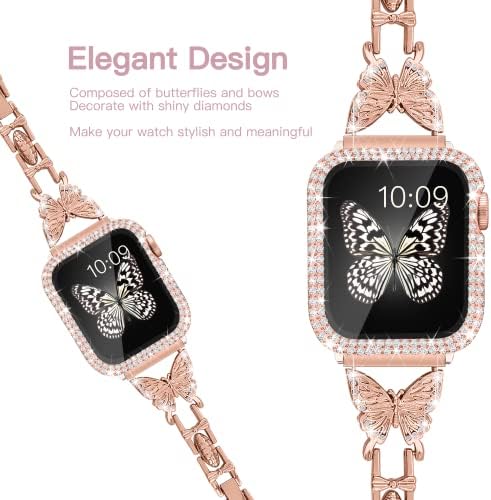 wipalor е Съвместим с каишка на Apple Watch 40 мм, калъф, Лесен за жените, Лесно регулируем маншет, Блестящ диамант на пеперуда,
