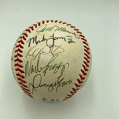 1987 Мач на звездите Бейзбол С автограф на Марк Макгвайра , Cal Рипкена - младши , Кърби Пакетта , JSA - Бейзболни