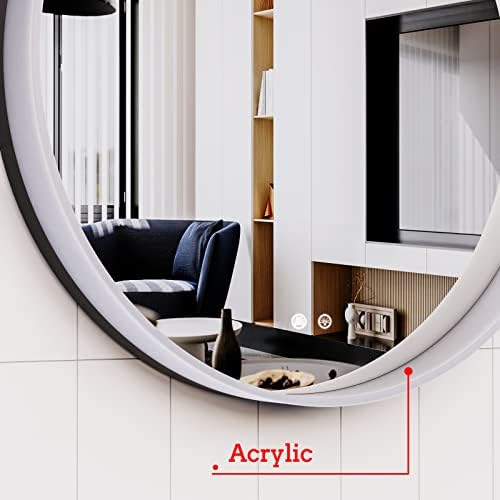 Кръгло Огледало за баня Biyatuos с подсветка от 24 инча, Стенно Огледало за тоалетка Маса с Подсветка, Акрилни Кръгло