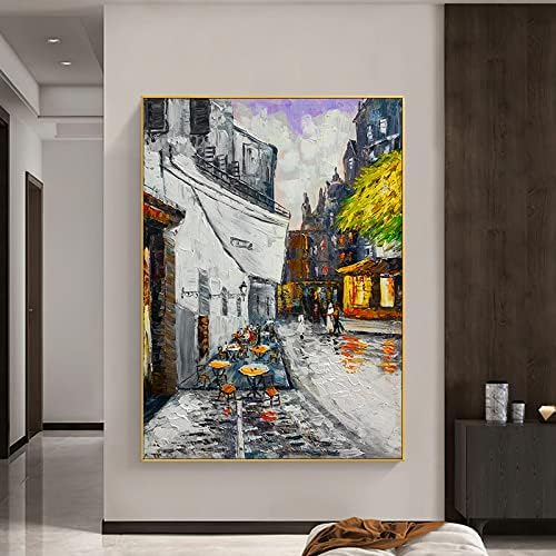 Голяма Ръчно Рисувани Живопис с маслени бои върху Canva Van Gogh Улично Кафене Класическа Репродукция Стенен Декор-Луксозен
