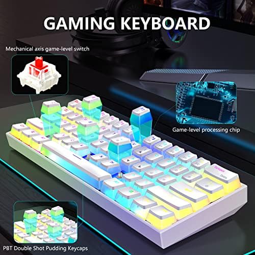 Gamakay 61 Pro Жичен Детска Клавиатура 60% Бяла Механична клавиатура с възможност за гореща замяна, с RGB подсветка