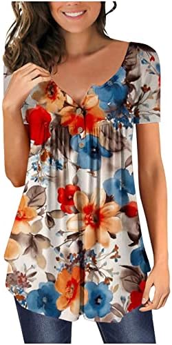 Струящиеся Ризи за жени, Елегантни Ежедневни Летни Блузи, Плиссированный Подгъва, Тениска с Къс ръкав, Туника с V-образно