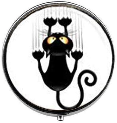 Бижута от Стъкло с Черна котка за Ръчна работа - Кутия за Хапчета с Артистична Снимка - Очарователната малка кутийка За Хапчета