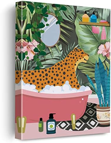 Леопард в Банята Платно, Плакат, Живопис, Стенни Изкуство за Баня, Ботанически Изображение на Животното, Принт в