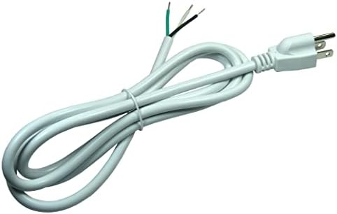 Бял захранващ кабел 18AWG с 3 шипа с открита инсталация, максимална мощност на 10ампер, Разменени захранващия кабел с