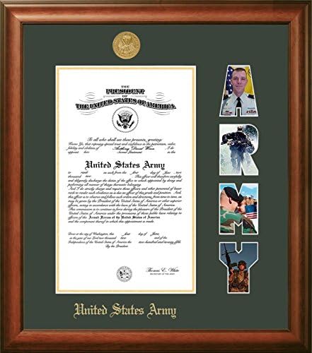 Campus Images Рамка за армейского сертификат ARCSW002S9x14 със Златен Медальон и дупки за моментални снимки,