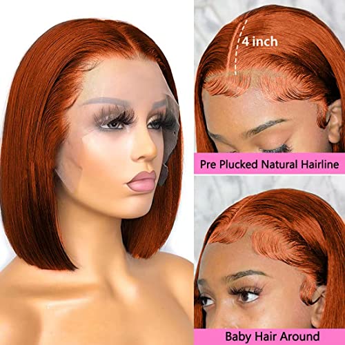 DMS Джинджър Оранжева Перука Боб Перуки, изработени от човешка коса 13x4 Синтетични косми на дантели Перуки за