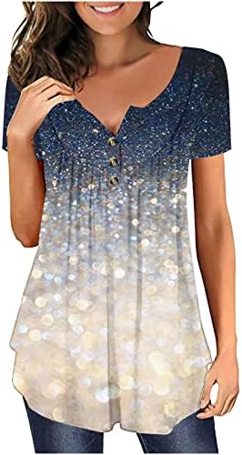 Блестящи Блузи, Скрывающие Мазнините на корема за Жени, Летни Блузи с къс ръкав 2023, Свободна Тениска с V-образно деколте