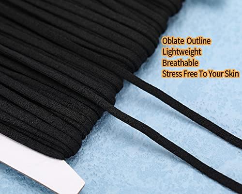 YAKRUNA Сплюснутый черен еластичен кабел с 1/4 инча за маски за лице, 50 м меки еластични въжета, колани, ленти за бродерия